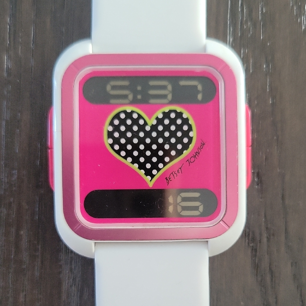 Betsey Johnson Pink and White Watch with Playful Design